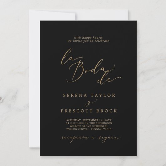 Delicate Gold Calligraphy Black La Boda de Wedding Kaart (Voorkant)