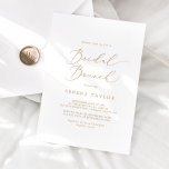 Delicate Gold Calligraphy Bridal Brunch Kaart<br><div class="desc">Deze delicate goudkalligrafie brudbrunch-uitnodiging is perfect voor een moderne trouwdouche. Het romantische minimalistische ontwerp is voorzien van een mooie en elegante gouden champagne-gele typografie op een witte achtergrond met een schone en eenvoudige look.</div>