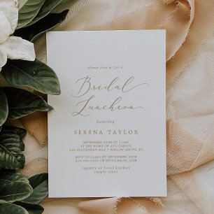 Delicate Gold Calligraphy Bridal Luncheon Kaart