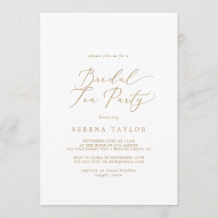 Delicate Gold Calligraphy Bridal Tea Party Kaart
