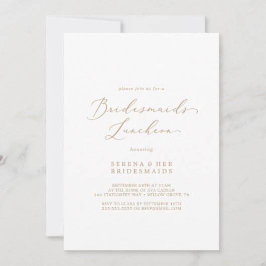 Delicate Gold Calligraphy Bridesmaids Luncheon Kaart (Voorkant)
