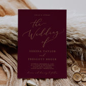 Delicate Gold Calligraphy Burgundy The Wedding of Kaart