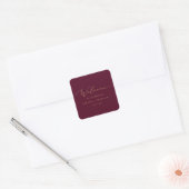 Delicate Gold Calligraphy Burgundy Wedding Welcome Vierkante Sticker (Envelop)