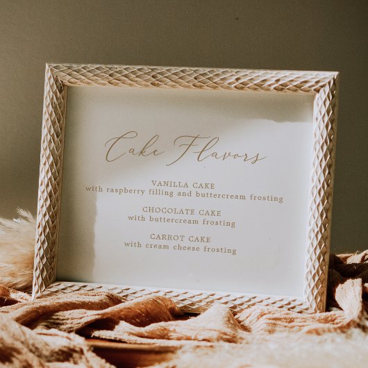 Delicate Gold Calligraphy Cake Flavors Poster