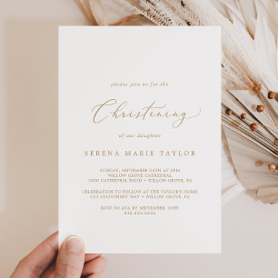 Delicate Gold Calligraphy Christening Kaart