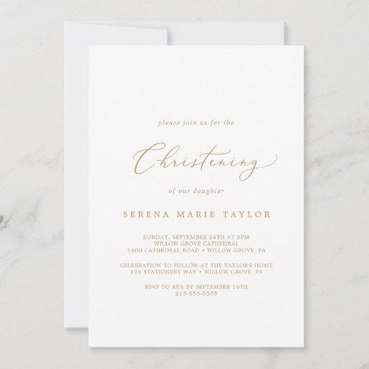 Delicate Gold Calligraphy Christening Kaart (Voorkant)
