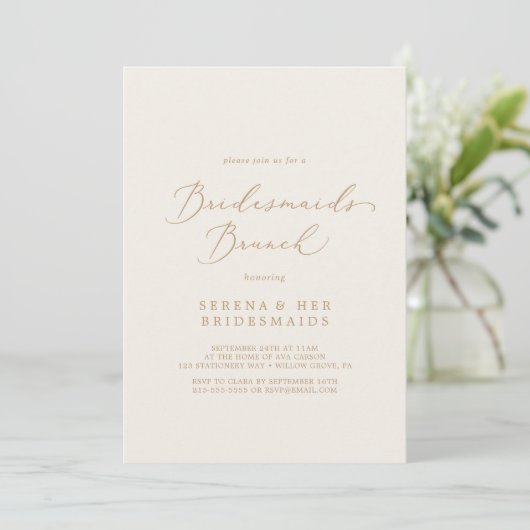 Delicate Gold Calligraphy Cream Bridesmaids Brunch Kaart (Staand voorkant)