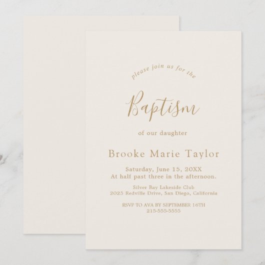 Delicate Gold Calligraphy Cream Doop Uitnodiging (Voorkant / Achterkant)