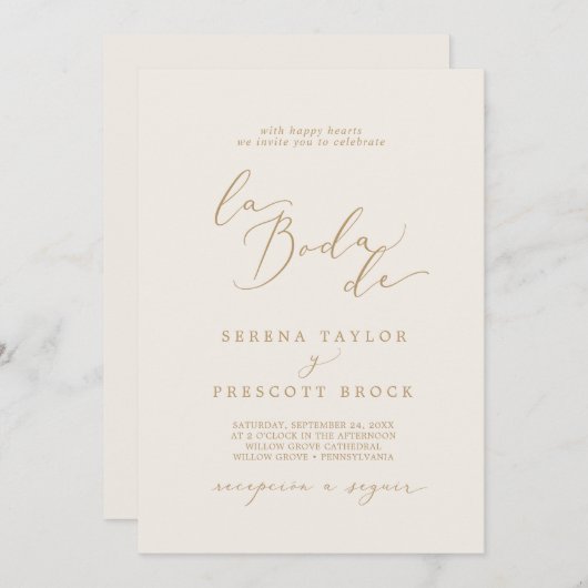 Delicate Gold Calligraphy Cream La Boda de Wedding Kaart (Voorkant / Achterkant)