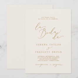 Delicate Gold Calligraphy Cream La Boda de Wedding Kaart