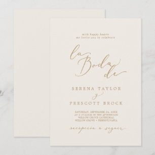 Delicate Gold Calligraphy Cream La Boda de Wedding Kaart
