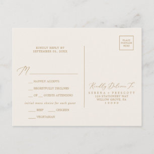 Delicate Gold Calligraphy Cream Menu RSVP Briefkaa