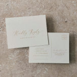 Delicate Gold Calligraphy Cream Song RSVP Briefkaa Uitnodiging Briefkaart<br><div class="desc">Dit delicate nummer van de goudkalligrafie RSVP-briefkaart is perfect voor een moderne bruiloft. Het romantische minimalistische design is voorzien van een mooie en elegante gouden gouden champagne op een achtergrond van ivoorcrème met een schone en eenvoudige look. Bouw je trouwgastenlijst en je dansvloerzang allemaal tegelijk! Dit briefkaart voor trouwreactie vraagt...</div>