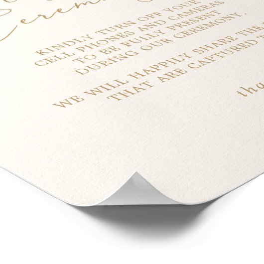 Delicate Gold Calligraphy Cream Unplugged Ceremony Poster (Hoek)