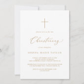 Delicate Gold Calligraphy Cross Christening Kaart (Voorkant)