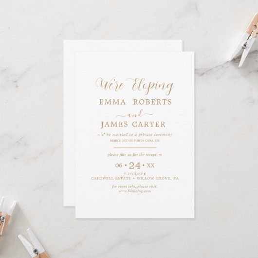 Delicate Gold Calligraphy | Elopement-ontvangst Kaart (Voorkant / Achterkant in situ)