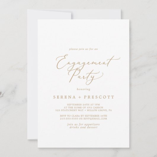 Delicate Gold Calligraphy Engagement Party Kaart (Voorkant)
