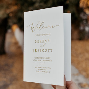 Delicate Gold Calligraphy Folded Wedding Programma