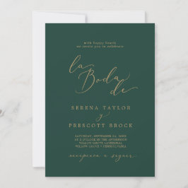Delicate Gold Calligraphy Green La Boda de Wedding Kaart