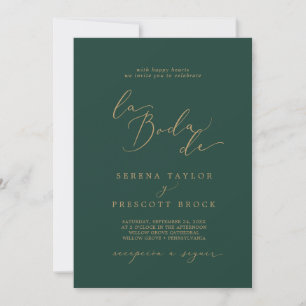 Delicate Gold Calligraphy Green La Boda de Wedding Kaart