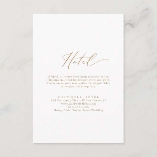 Delicate Gold Calligraphy Hotel Enclosure Kaart (Voorkant)
