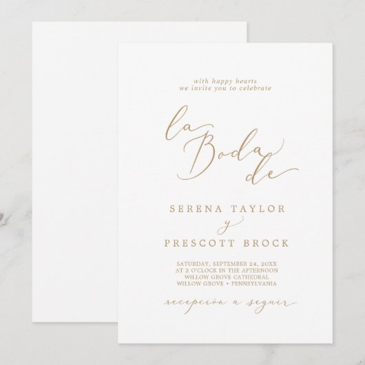 Delicate Gold Calligraphy La Boda de Wedding Kaart (Voorkant / Achterkant)