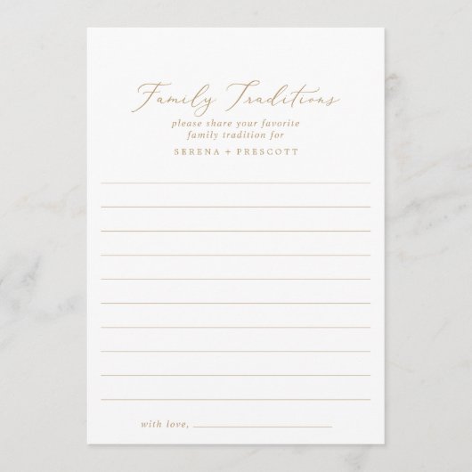 Delicate Gold Calligraphy Lined Family Traditions Advieskaart (Voorkant)