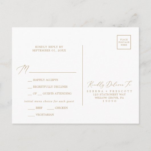 Delicate Gold Calligraphy Menu RSVP Briefkaart (Achterkant)
