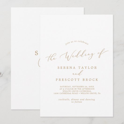 Delicate Gold Calligraphy Monogram Back Weddenscha Kaart (Voorkant / Achterkant)