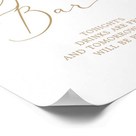 Delicate Gold Calligraphy Open Bar Sign Poster (Hoek)
