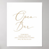 Delicate Gold Calligraphy Open Bar Sign Poster (Voorkant)