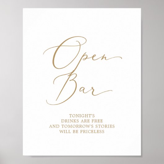Delicate Gold Calligraphy Open Bar Sign Poster (Voorkant)