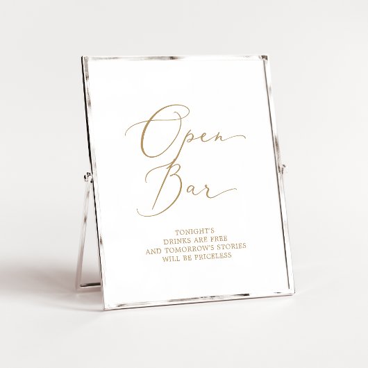 Delicate Gold Calligraphy Open Bar Sign Poster