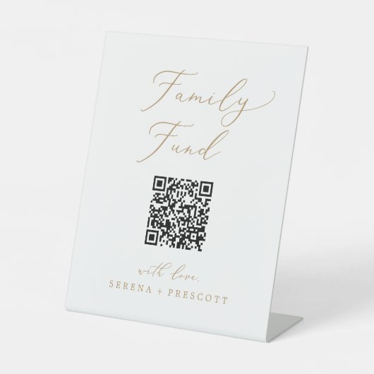 Delicate Gold Calligraphy QR Code Familiefonds Reclamebord Met Voetstuk (Voorkant)