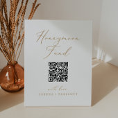 Delicate Gold Calligraphy QR Code Honeymoon Fund Reclamebord Met Voetstuk