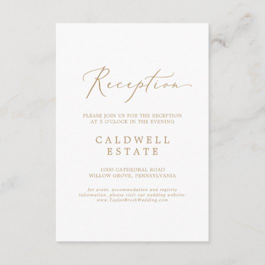 Delicate Gold Calligraphy Reception Insert Kaart (Voorkant)