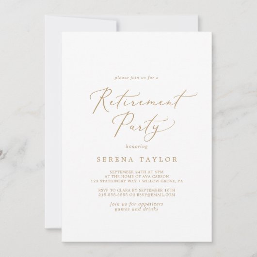 Delicate Gold Calligraphy Retirement Party Kaart (Voorkant)