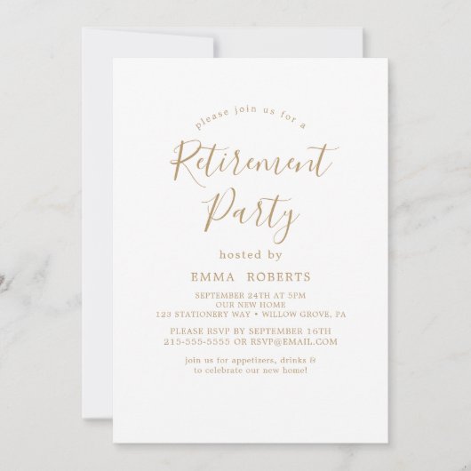Delicate Gold Calligraphy Retirement Party Kaart (Voorkant)