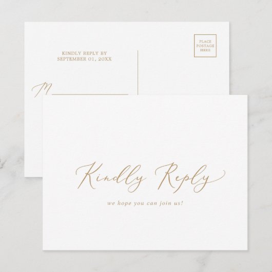 Delicate Gold Calligraphy Song RSVP Briefkaart (Voorkant / Achterkant)