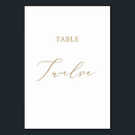 Delicate Gold Calligraphy Table Twaalf Kaart<br><div class="desc">Dit delicate goudkalligrafietabel twaalf-tabelnummer is perfect voor een moderne bruiloft. Het romantische minimalistische ontwerp is voorzien van een mooie en elegante gouden champagne-gele typografie op een witte achtergrond met een schone en eenvoudige look. De prints op de voor- en achterzijde van de kaart (dubbelzijdig). Andere tabelnummers in het collectie worden...</div>