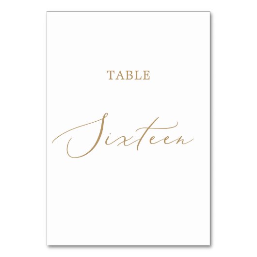 Delicate Gold Calligraphy Table Zestien Kaart (Voorkant)