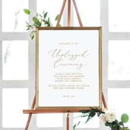 Delicate Gold Calligraphy Unplugged Ceremony Sign Poster