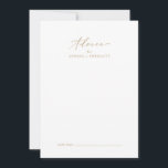 Delicate Gold Calligraphy Wedding Advieskaart<br><div class="desc">Deze delicate goudkalligrafie-bruiloft is perfect voor een moderne bruiloft en kan voor elk evenement worden gebruikt. Het romantische minimalistische ontwerp is voorzien van een mooie en elegante gouden champagne-gele typografie op een witte achtergrond met een schone en eenvoudige look. Deze advieskaarten kunnen worden gebruikt als alternatief voor een huwelijksreceptie, -vrijgezellenfeest,...</div>