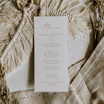 Delicate Gold Calligraphy Wedding Dinner Menu<br><div class="desc">Deze delicate goudkalligrafietenkaart is perfect voor een moderne bruiloft. Het romantische minimalistische ontwerp is voorzien van een mooie en elegante gouden champagne-gele typografie op een witte achtergrond met een schone en eenvoudige look. Dit menu kan voor een trouwreceptie,  een repetitief diner,  of om het even welke gebeurtenis worden gebruikt.</div>