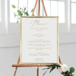 Delicate Gold Calligraphy Wedding Dinner Menu Poster<br><div class="desc">Dit delicate goudkalligrafietenmenu poster is perfect voor een moderne bruiloft. Het romantische minimalistische ontwerp is voorzien van een mooie en elegante gouden champagne-gele typografie op een witte achtergrond met een schone en eenvoudige look. Dit menu kan voor een trouwreceptie, een repetitief diner, of om het even welke gebeurtenis worden gebruikt....</div>