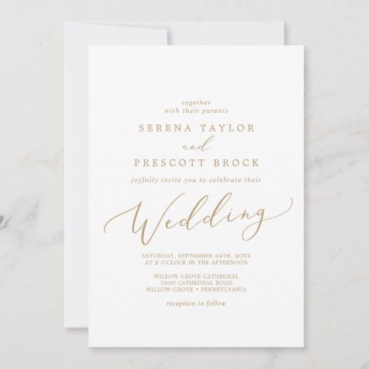 Delicate Gold Calligraphy Wedding Kaart (Voorkant)