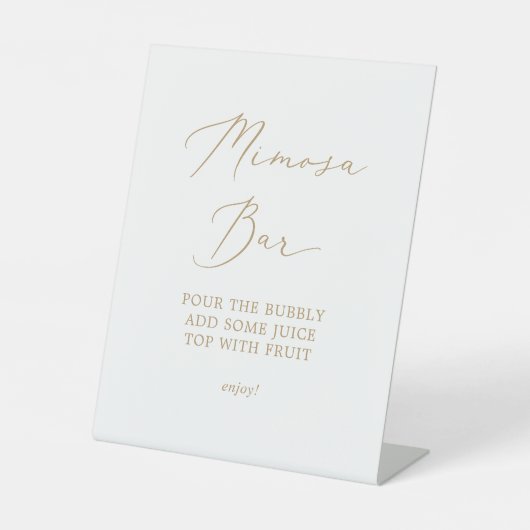 Delicate Gold Calligraphy Wedding Mimosa Bar Reclamebord Met Voetstuk (Voorkant)