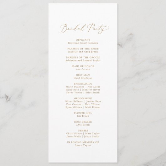 Delicate Gold Calligraphy Wedding Programme Programmakaart (Achterkant)
