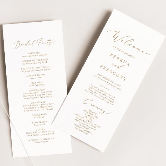 Delicate Gold Calligraphy Wedding Programme Programmakaart