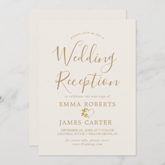 Delicate Gold Calligraphy Wedding Reception Kaart (Voorkant / Achterkant)